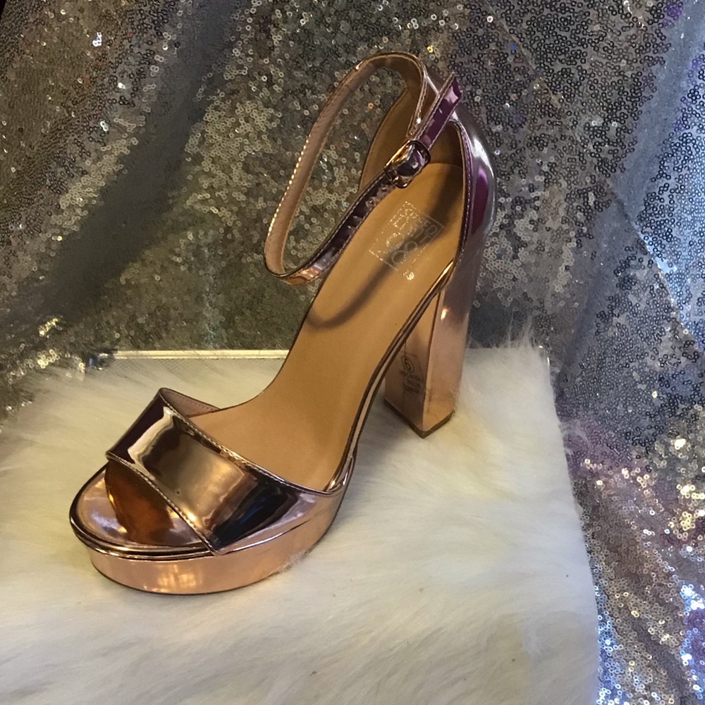 Rose gold chunky heel sandals